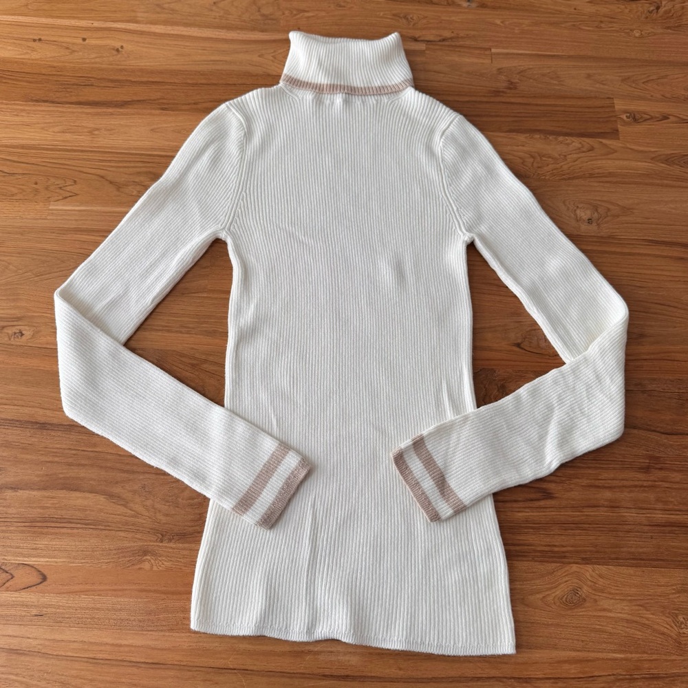 Faherty Mikki Turtle Neck Sweater Women’s Small Cream-White with Tan Stripes